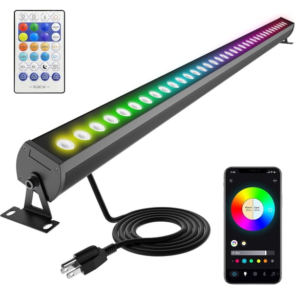 RGBCW Wall Washer Lights, 180W Stage Wash Light Bar Smart APP & Remote Control, Group, Memory,Timing, Music Sync Function, Color Changing Linear Wash Light for Stage Birthday Party Wedding