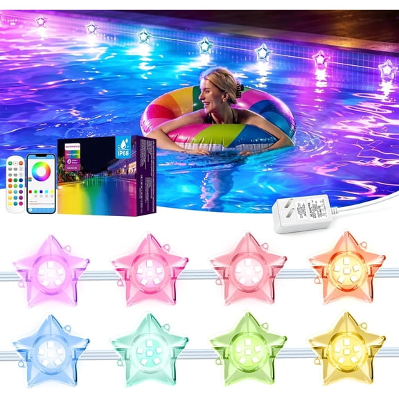 RGBIC 50FT Plug-in Submersible LED Lights for Inground & Above Ground Pools, 16M Colors, Music Sync, App & Remote Control, IP68 Waterproof for Pool Party Brighter Than Solar