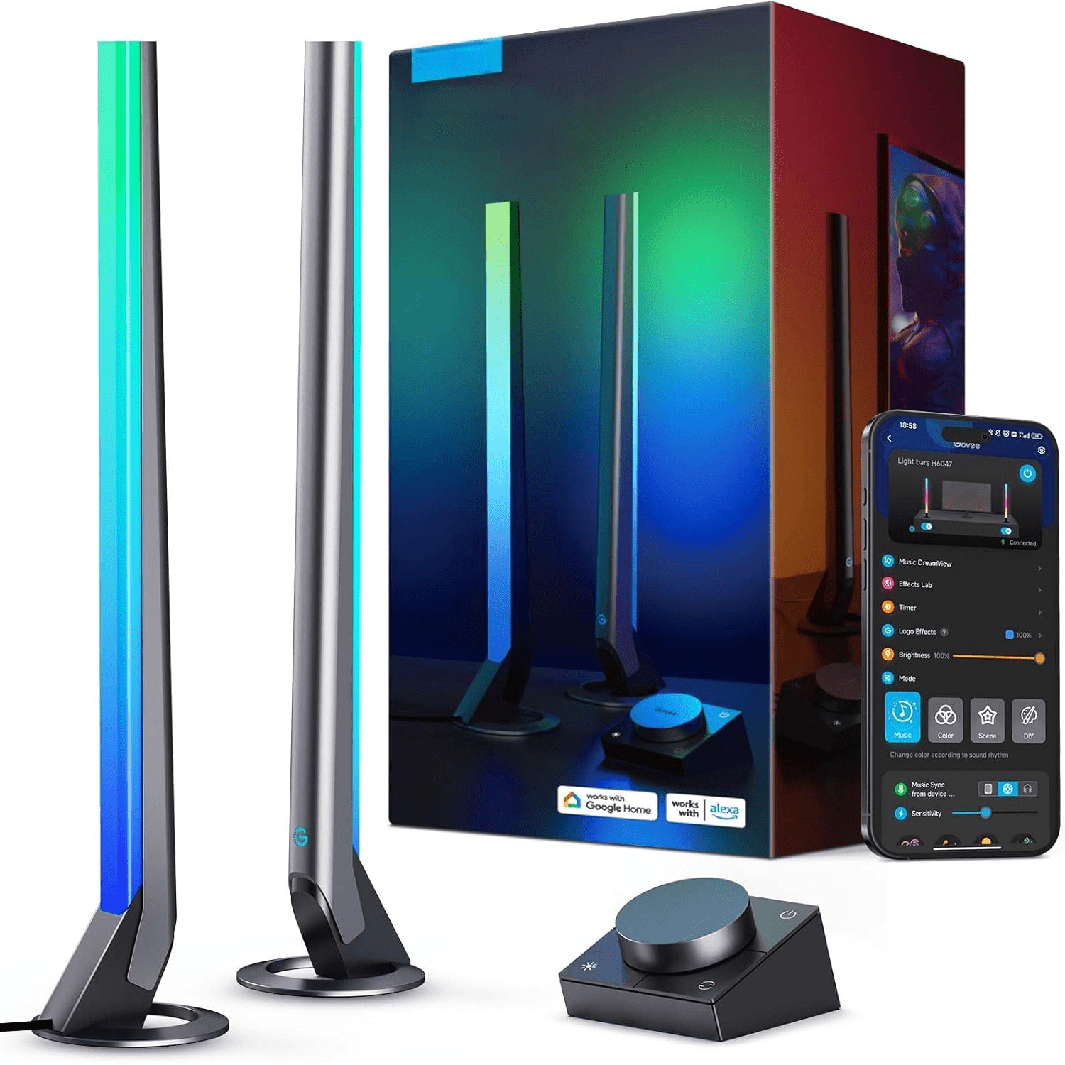 RGBIC Gaming Light Bars H6047 with Smart Controller, Wi-Fi Smart LED ...
