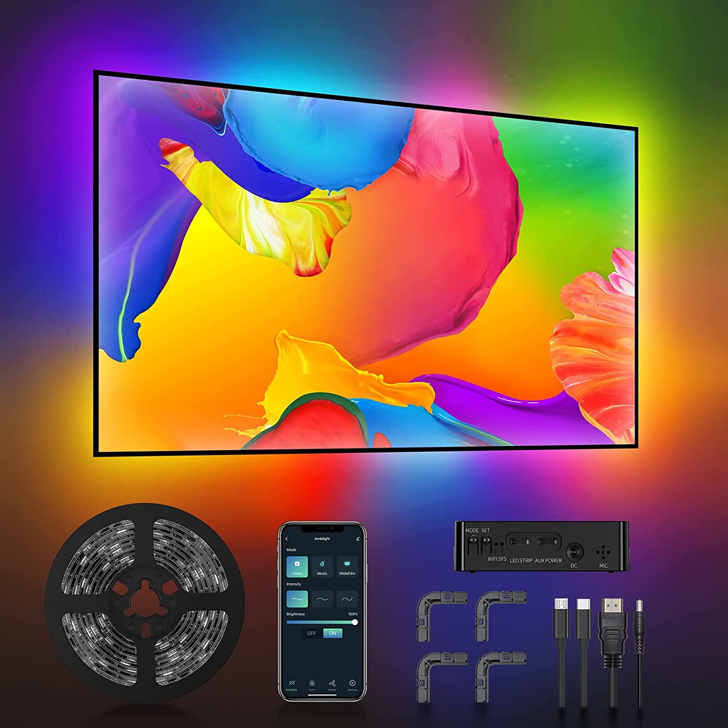 RGBIC LED TV Backlights with WiFi Sync 5070 inch TVs PC App