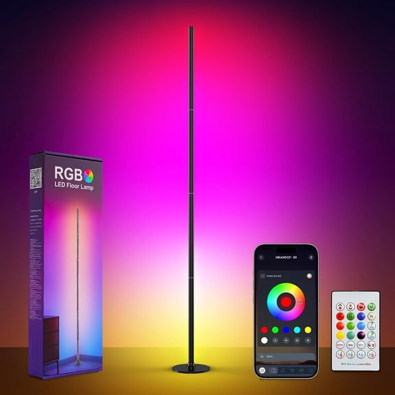 RGBICW LED Corner Floor Lamp with App & Remote Control, 16 Million DIY Colors,  Sync, Modern Color-Changing Ambient Lighting Standing Lamps for Living Room, Bedroom, Gaming Rooms