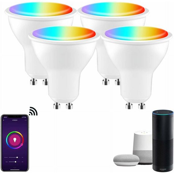 LED GU10 Bulbs, 5W Replacing 50W Halogen, Dimmable Spot Light with Voice Control and Timer Setting, Energy Efficient Color Changing Lights for Kitchen, Bedroom, 4 Pack