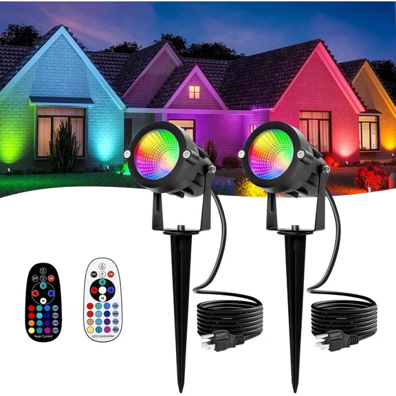 RGBW Christmas Spotlight Outdoor: 16 Color Changing Landscape Lighting with Remotes 120V Plug in Holiday Spot Light for Yard Garden Tree Bush Path Lawn Decor, 2 ( + Warm Light)