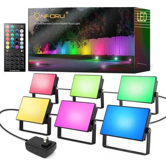 RGBW Flood Lights Outdoor Remote Control Color Changing LED Landscape Lights IP65 Waterproof Uplights for Events Uplighting for Halloween Christmas Garden Yard Party Wired 6 Pack 60W
