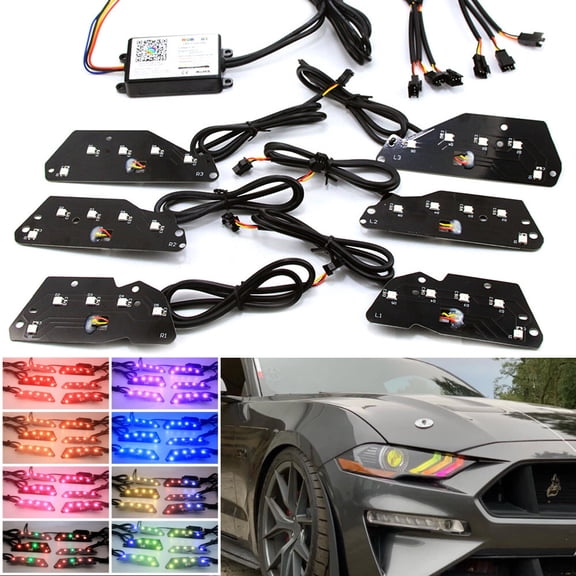 RGBW LED DRL Boards For Ford Mustang 2018-2020 Headlight APP Control Retrofit