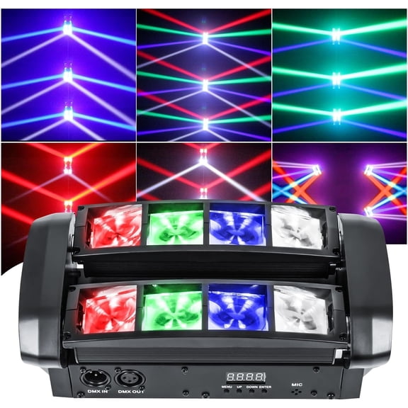 RGBW Moving DJ Lights LED Spider Beam Stage Lighting with Sound Activated and DMX512 Control for Parties Disco Show Wedding Event...