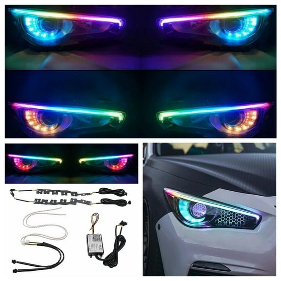 RGBW Multicolor LED DRL Boards Lighting w/ Strip Light For Infiniti Q50 Headlight DIY
