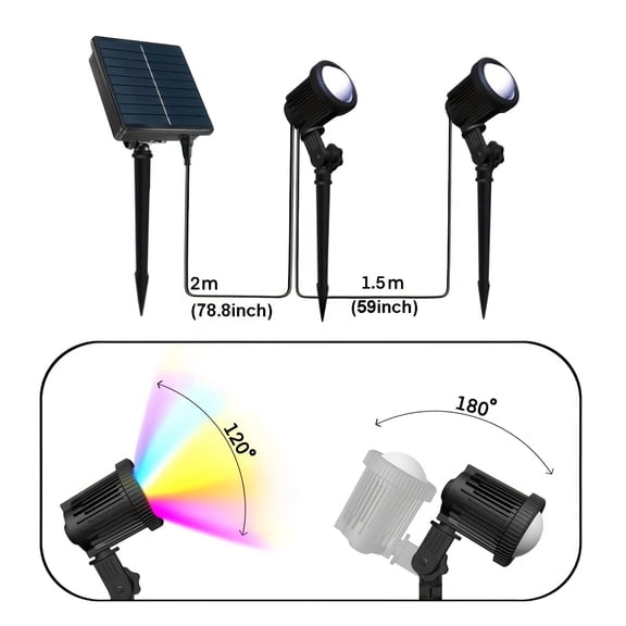 RGBW Solar Outdoor Spotlights with Remote Control, IP65 Waterproof 16 Color Changing LED Landscape Lights for Yard Garden Christmas Decor