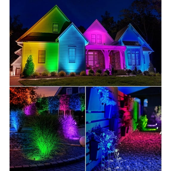 RGBW Spot Lights Outdoor Color Changing Landscape Lighting 12W LED Outdoor Spotlights with Remote Control 120V Waterproof Colored Spotlights for House Garden Yard Tree Decorative, 6 Pack
