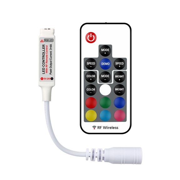 RGBZONE DC 5V/12V/24V RF Wireless LED Remote Controller for 5050 3528 5630 LED TV Strip, 17-Key 4-Pin RF LED (White)