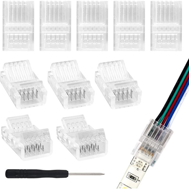 RGBZONE LED Light Strip Connectors, 10Pcs 5 Pin 10mm Wide Strip to Wire