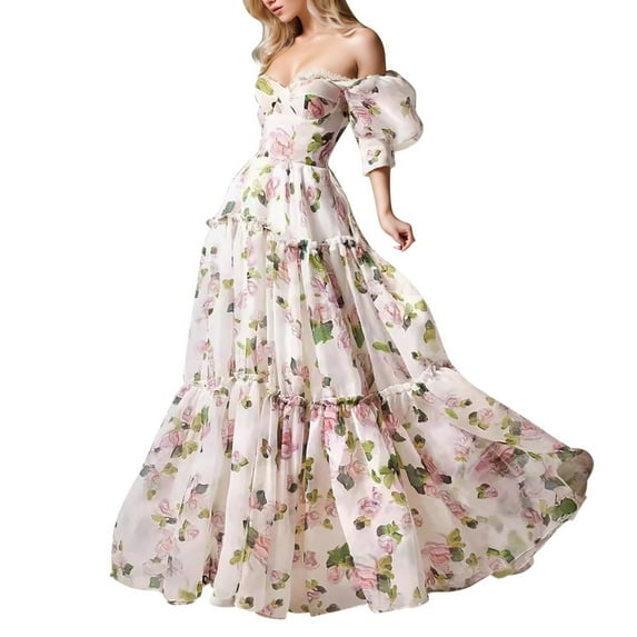 RGDYPKO Dresses For Women 2025 Fashionable Spring And Summer Off Shoulder Fashionable Fairy Long Elegant Evening Dress Soft And Skin-Friendly