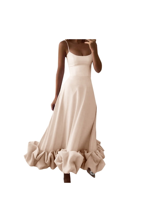 Dresses For Women 2025 Women's Solid Color Fashion Strapless A Line Dress With Flower Detail Elegant Summer Charm Soft And Skin-Friendly