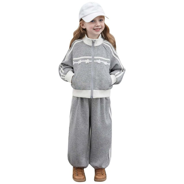 RGDYPKO Girys Leisure Sports Suit Children Tracksuit Zip Up Athletic Jacket And Jogger Pants 2 Piece Set Holiday Leisure Set