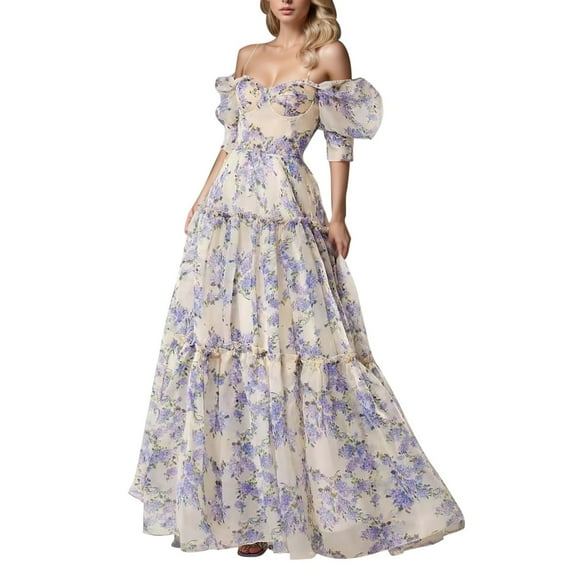 RGDYPKO Vacation Dresses For Women 2025 Fashionable Spring And Summer Off Shoulder Fashionable Fairy Long Elegant Evening Dress Slim Fit And Comfortable