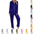 thumbnail image 1 of RGGEEUN Family Christmas Pajamas Matching Sets Lapel Long Sleeve Tops Satin Pants Xmas Holiday Sleepwear Pjs Set Indoor Activity, 1 of 8