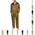 thumbnail image 1 of RGGEEUN Family Christmas Pajamas Matching Sets Lapel Long Sleeve Tops Satin Pants Xmas Holiday Sleepwear Pjs Set Party Night, 1 of 7