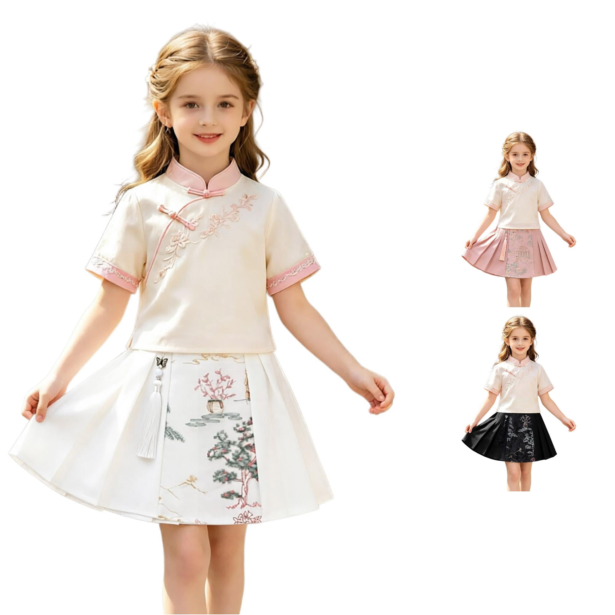 Wellness Line Patterns RGGEEUN Girls Pleated Skirt Embroidery Pattern A-Line Elastic Waist ...