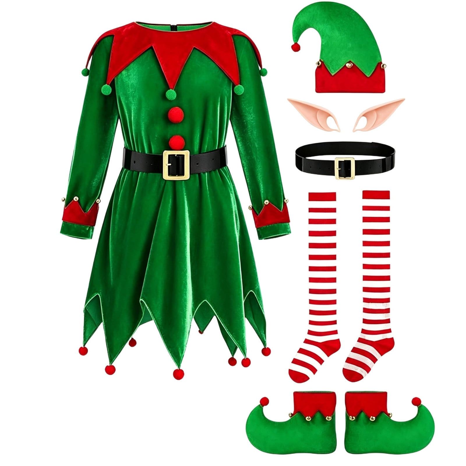 RGGEEUN Kids Elf Outfit Dress Set with Hat, Socks, Shoe Covers and ...