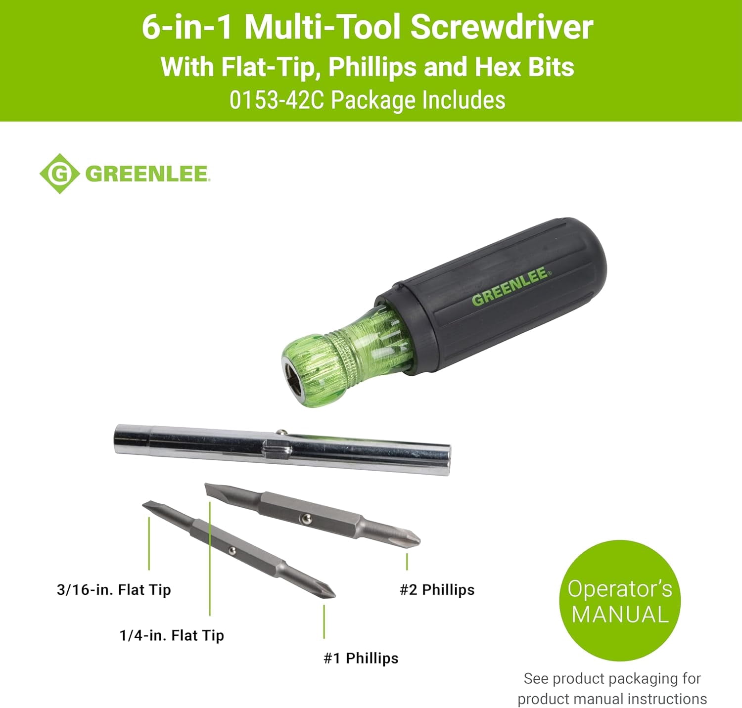 RGHJAR-0153-42C 6-in-1 Multi-Tool Screwdriver with Flat-Tip, Phillips, and Hex Bits
