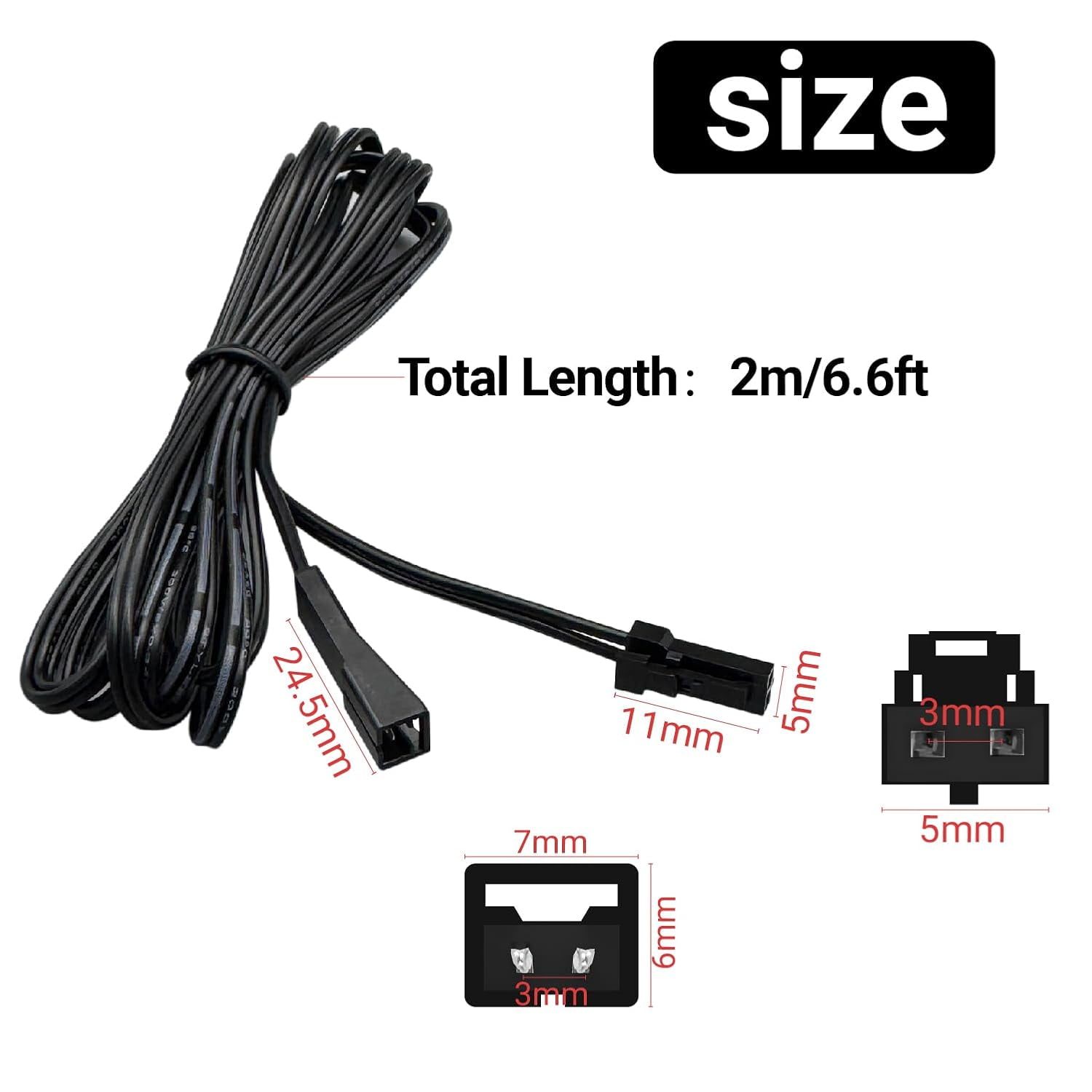 RGHJAR-10-Pack Flexible Extendable Cables for Under Cabinet Lighting kit - 2M/6.6Ft 2-Pin Extension Cord for Linkable Wood Wall Panel Lights Puck Light Under Cabinet Strip Light (Black)