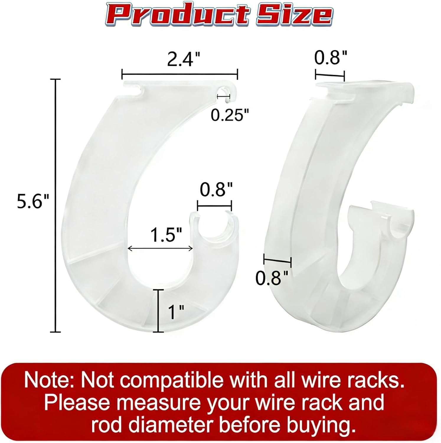 RGHJAR-10 Pcs Hanging Closet Rod Support, Plastic Closet Rod Brackets for Hanging Clothes, 3/4 Wardrobe Clothes Rods Bracket, Sturdy J-Shaped Hooks for Cabinets Storage and Curtain, White
