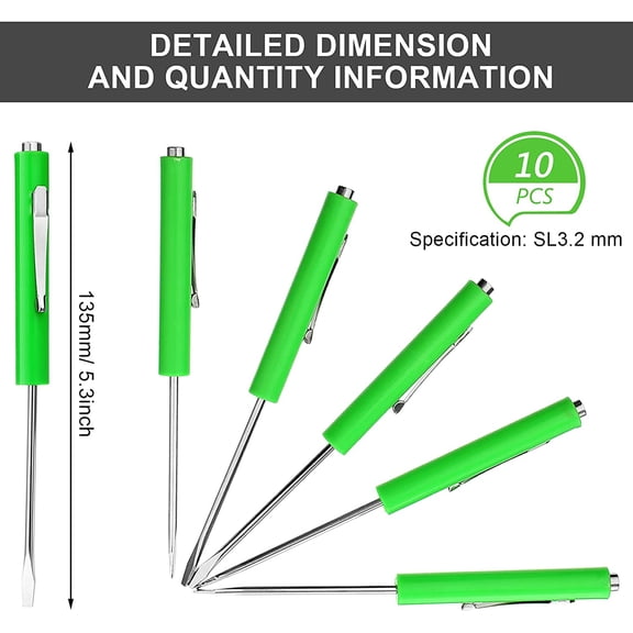 RGHJAR-10 Pieces Pocket Screwdriver Mini Tops and Pocket Clips Magnetic Slotted Small Screw Driver with a Single Blade Head for Mechanical, Electrician(Green)