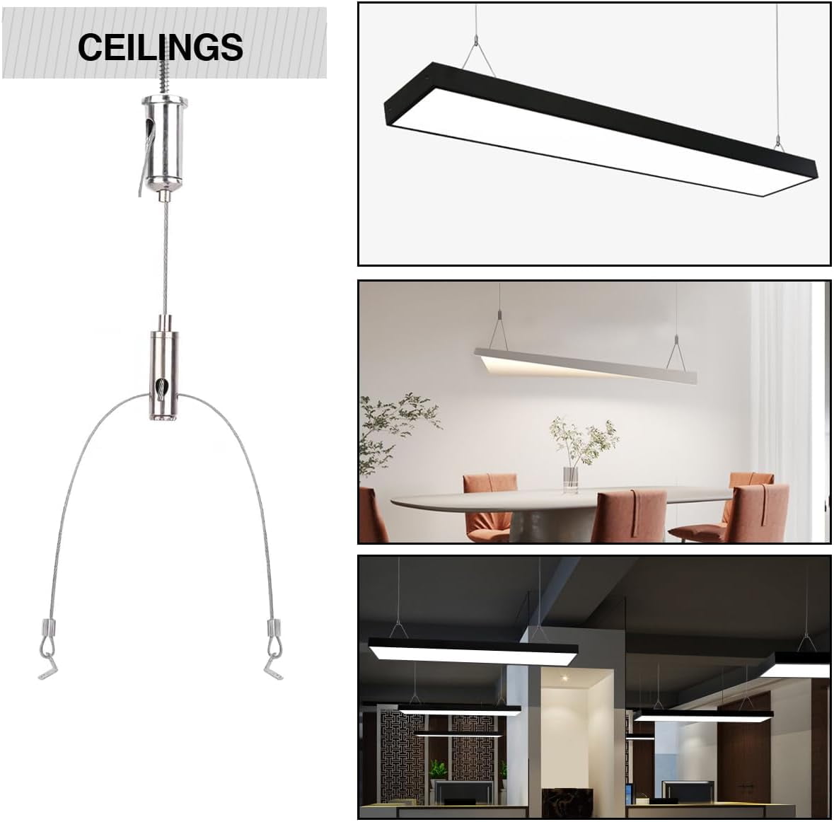 RGHJAR-10 Set / 20 pcs Lighting Light Suspension Kit, 5ft Adjustable Luminaire Hanging Wire, 2ft Not Adjustable Steel Cable for Commercial Aquarium LED Panel Light LED Shop Lights Aquarium Lights