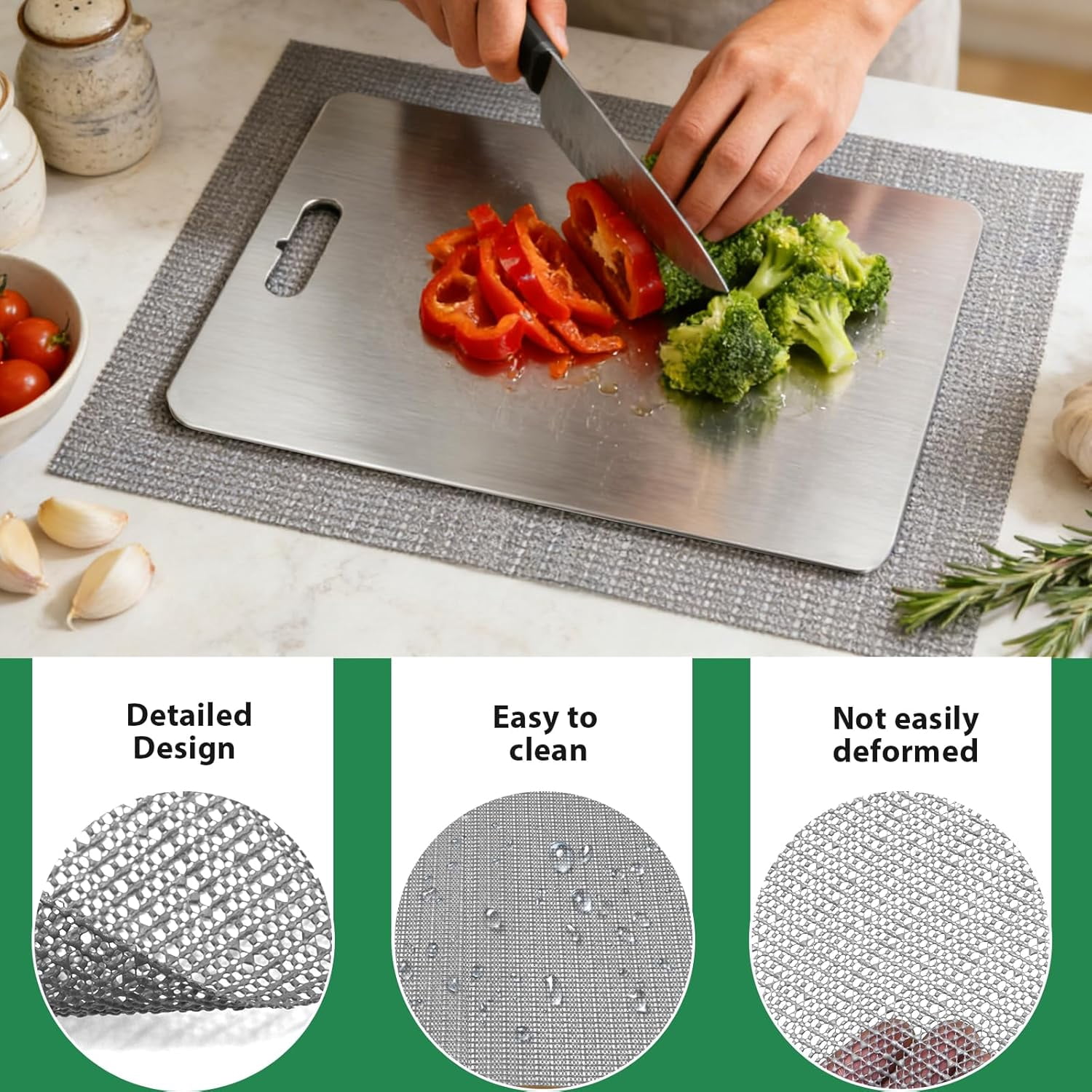 RGHJAR-100% Pure Titanium Cutting Boards for Kitchen, Dishwasher Safe Chopping Board for Meat, Double Sided and Effortlessly Clean, with Anti-slip Mat, 12"L x 8"W
