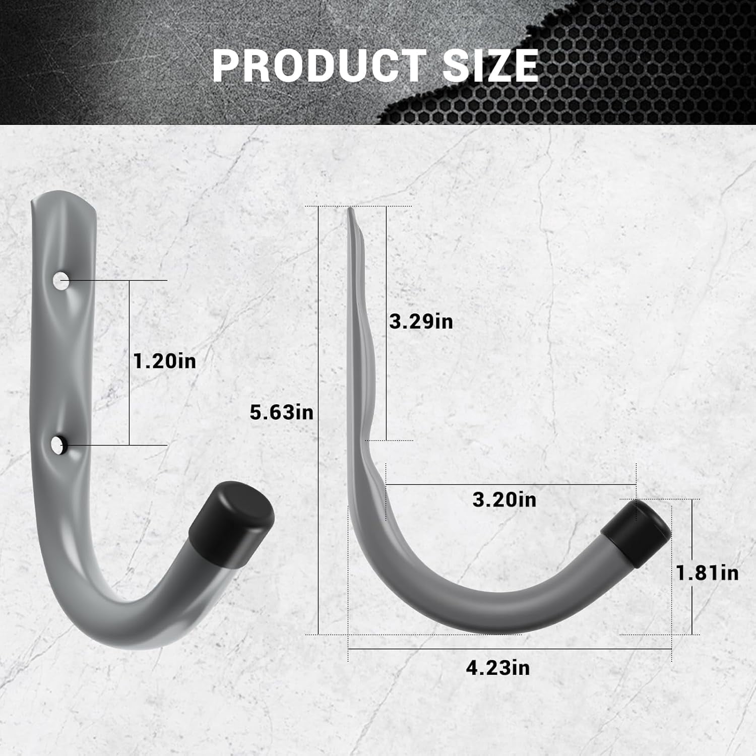 RGHJAR-12 Pack 4-Inch Heavy Duty Garage Storage Wall Hooks, Steel J Utility Hooks for Hanging Ladders, Tools, Bikes, Grey