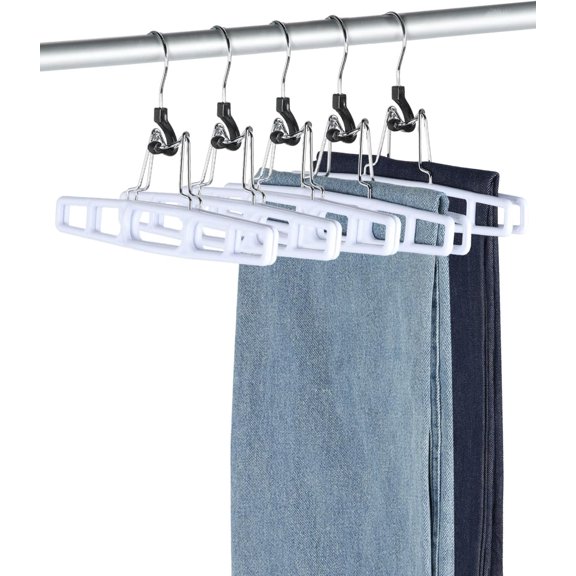RGHJAR-12 Pack Pants-Hangers Skirt-Hangers, Plastic Pant-Hangers-for-Women Men, Pants-Hangers-Space-Saving, Clamp Hangers-for-Pants Jeans Shorts Tie Belt