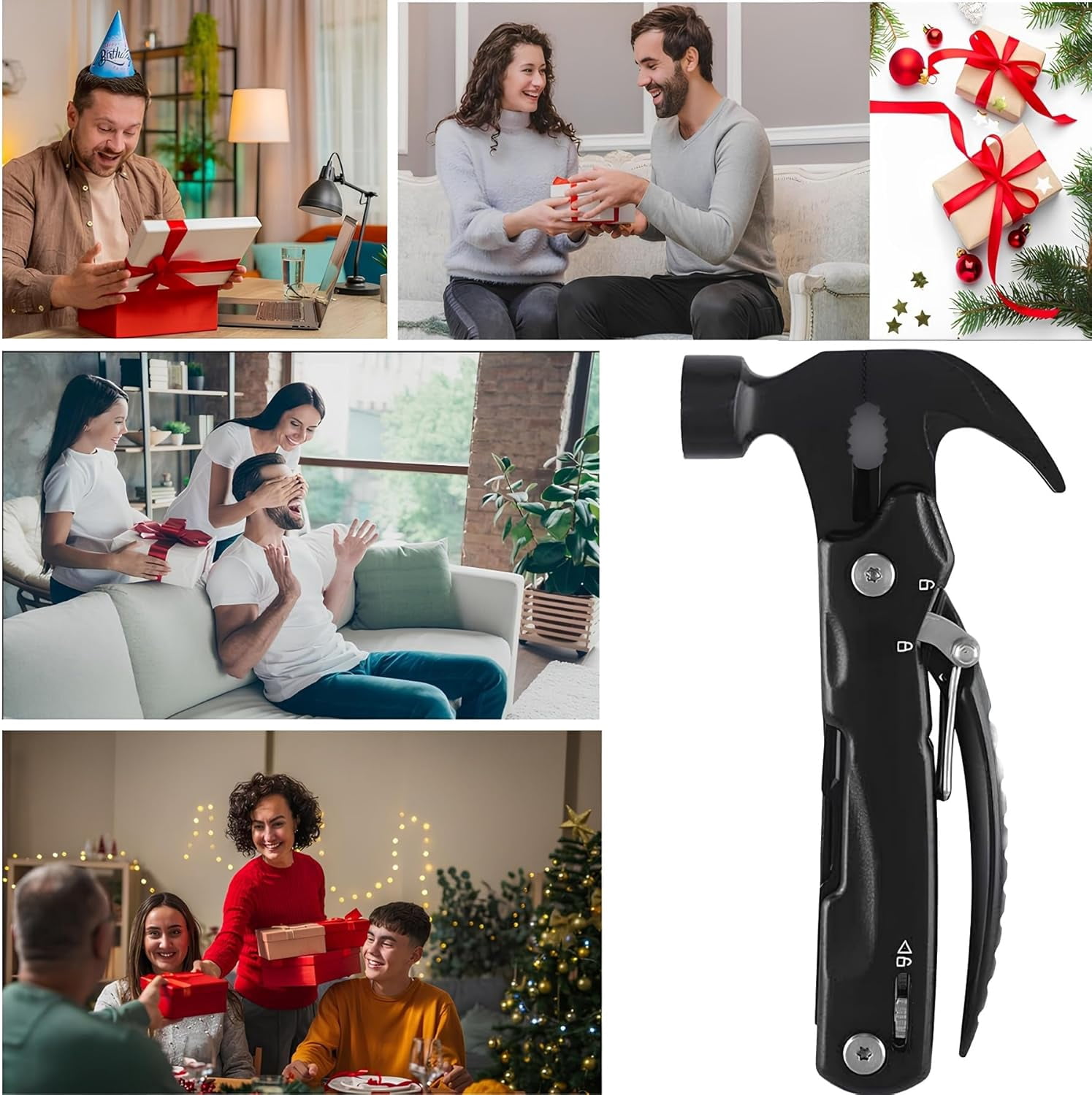 RGHJAR-13-in-1 Mutitool, Stainless Steel Multi-functional Hammers with Hammer Saw Screwdrivers Pliers Bottle Opener Foldable Multitools with Sheath, Ideal for Camping,Survival,Repair Great Gifts for