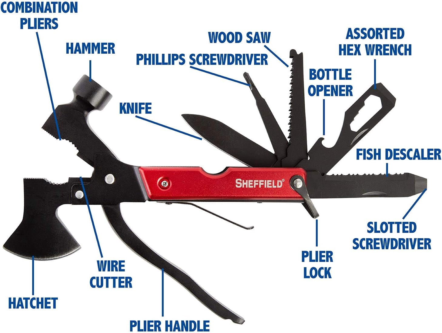 RGHJAR-14-in-1 Multitool, Stocking Stuffers, Camping Hatchet Comes With 1680D Polyester Hatchet Sheath, Alloy Steel Camping Hammer Multitool, Great Hiking Gifts