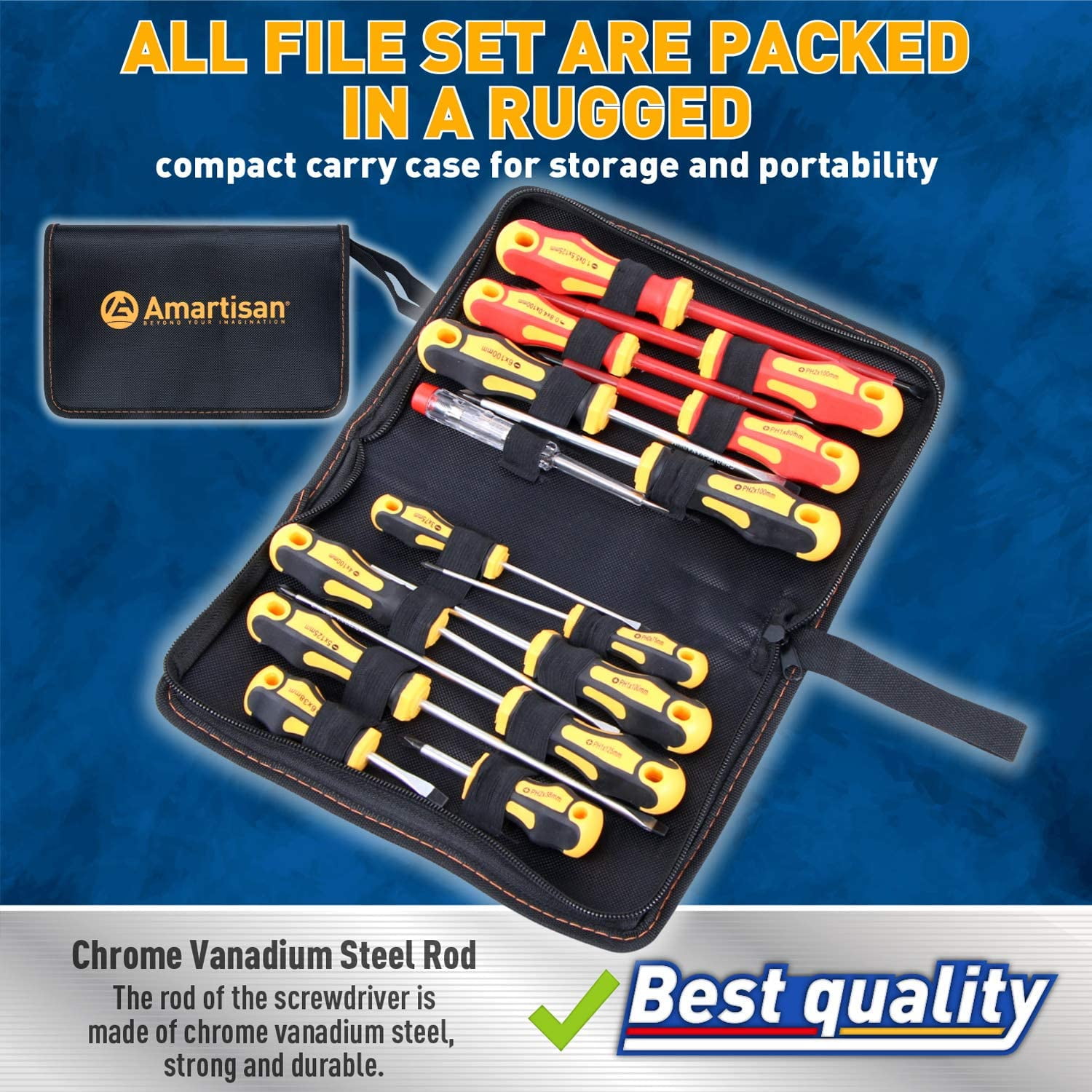 RGHJAR-15-Piece Magnetic Screwdrivers Set, 5 Phillips Slotted Tips and Insulated Screwdriver Set (1000V)Professional Cushion Grip