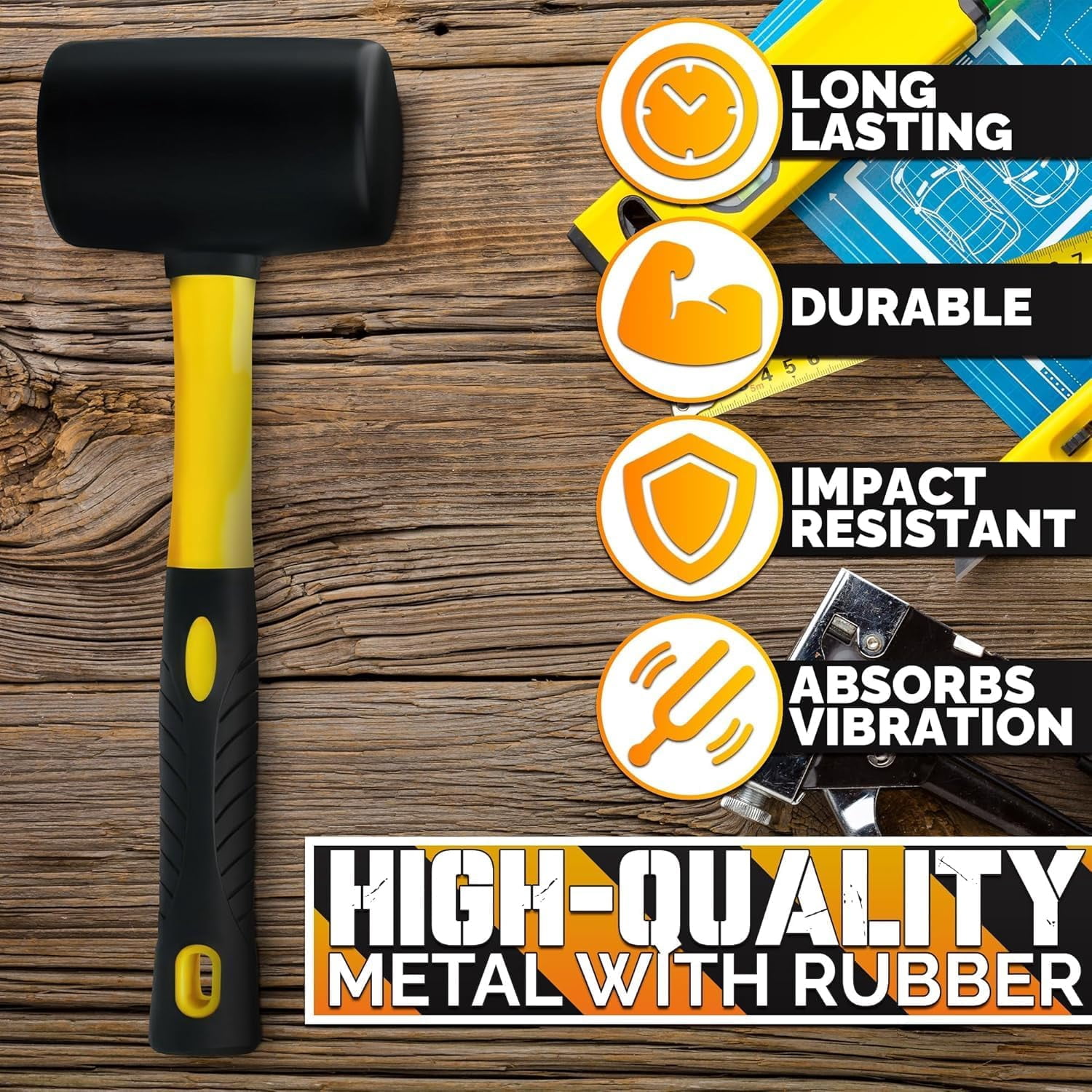 RGHJAR-16 Oz Rubber Mallet Hammer - Rubber Hammer Mallet with Durable and Ergonomic Handle, Anti-Vibrating Design For Efficient Work - Good for DIY, Woodworking, Flooring, Camping and More