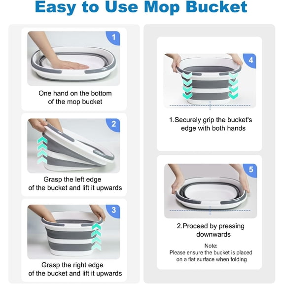 RGHJAR-16L Collapsible Mop Bucket with Handles - Space Saving Foldable Silicone Tub for Cleaning, Laundry, Storage - Portable Wash Basin for Home & Car - 4.2 Gallon Compact Utility Bucket