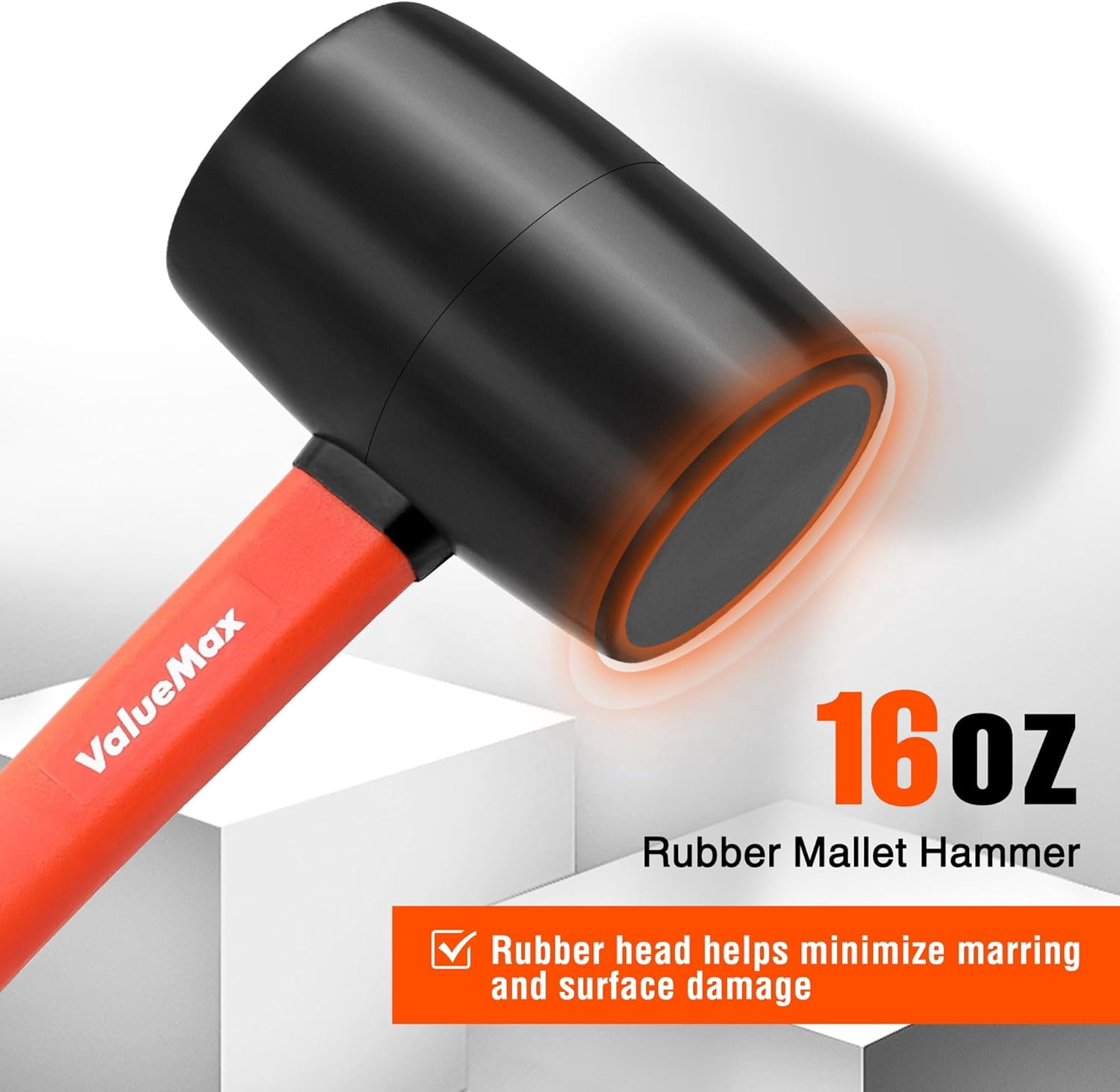 RGHJAR-16oz Rubber Mallet Hammer, Fiberglass Handle, Double-Faced Soft Mallet, Soft Blow Tasks without Damage for Camping, Flooring, Tent Stakes, Woodworking