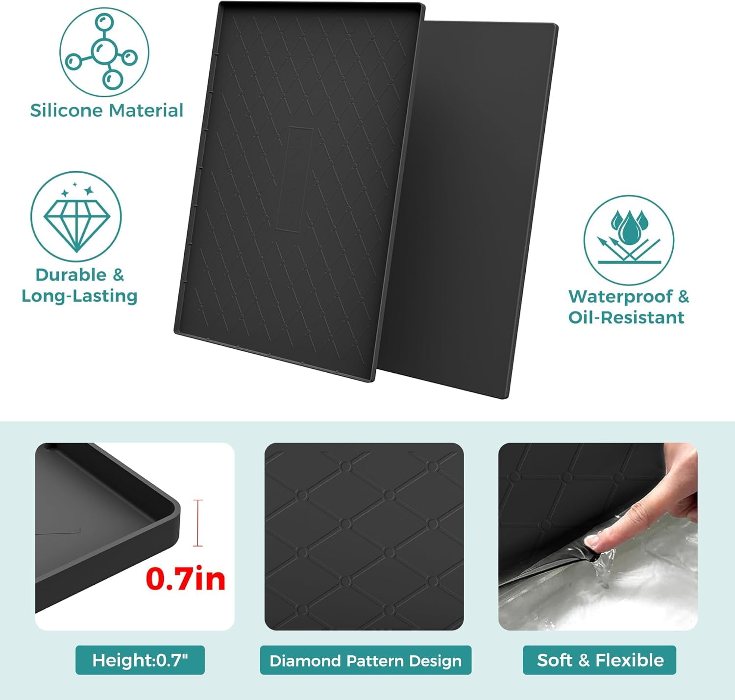 RGHJAR-19" x 19" Waterproof Silicone Mat in Multiple Sizes & Colors, Under Sink Mat for Kitchen & Bathroom, Pet Food Pad for Dogs & Cats, Kitchen Cabinet Liner, Multi-Purpose for Storage(Khaki)