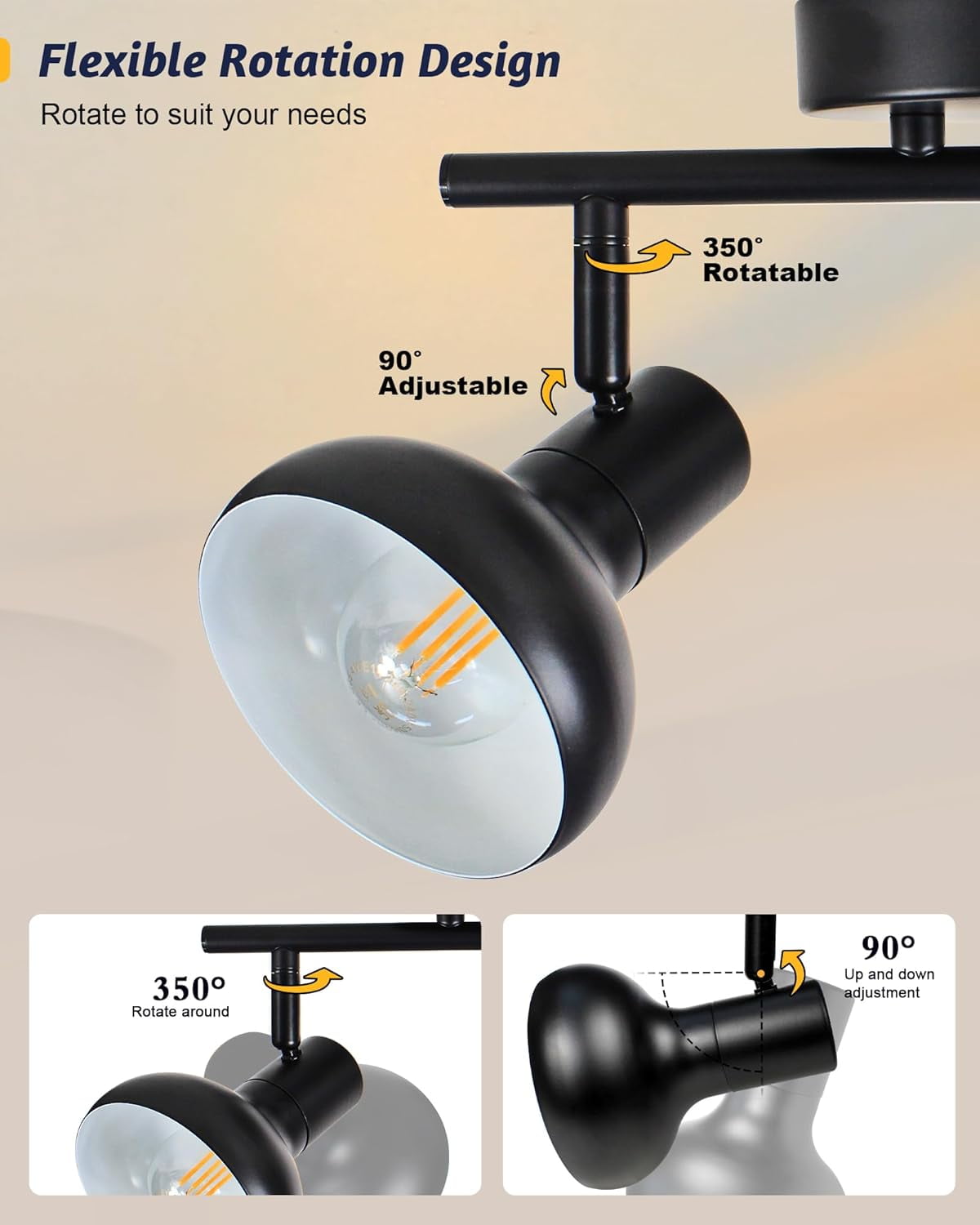 RGHJAR-2-Light Track Lighting Fixture, Black Retro Ceiling Light with Metal Cage, Adjustable Spotlights for Kitchen Bedroom Hallway, E12 Base (Bulbs Not Included)