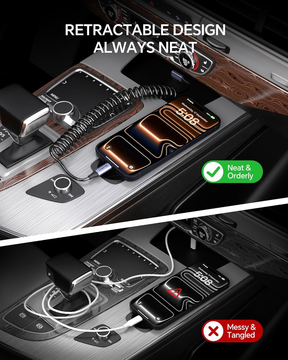 RGHJAR-2-Pack Coiled USB C Cable for CarPlay & Android Auto, 100W/5A PD Fast Charging Type C Cable, 480Mbps Data Sync, Right Angle Design, Stable Connection for iPhone 15/16/17, Samsung Galaxy S24 S2