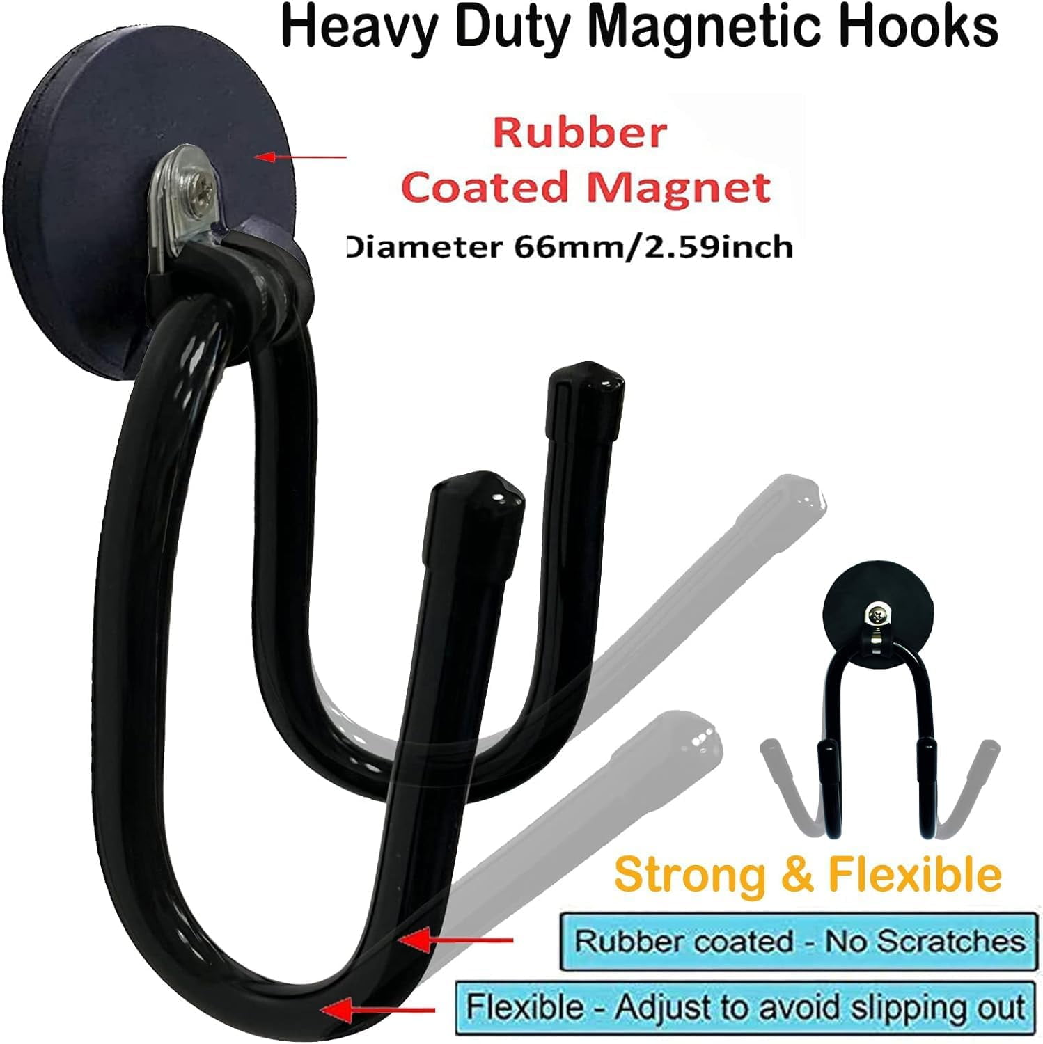 RGHJAR-2 Pack Garage Magnetic Hooks Heavy Duty, Utility Magnet Storage Hooks,Garage Hanger&Organizer for Organizing Power Tools,Rake,Ropes,Pool Skimmer Net,Garden Tools,Pool Tools and More Equipment