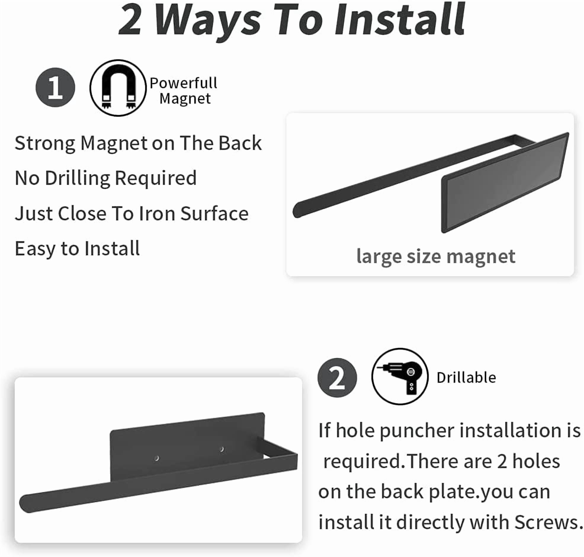 RGHJAR-2 Pack Magnetic Paper Towel Holder for Refrigerator, Kitchen Towel Rack Magnetic Towel Bar Multi Function Made of Iron,Used for Kitchen,Bathroom,No Drilling (Black, 2 Pack)
