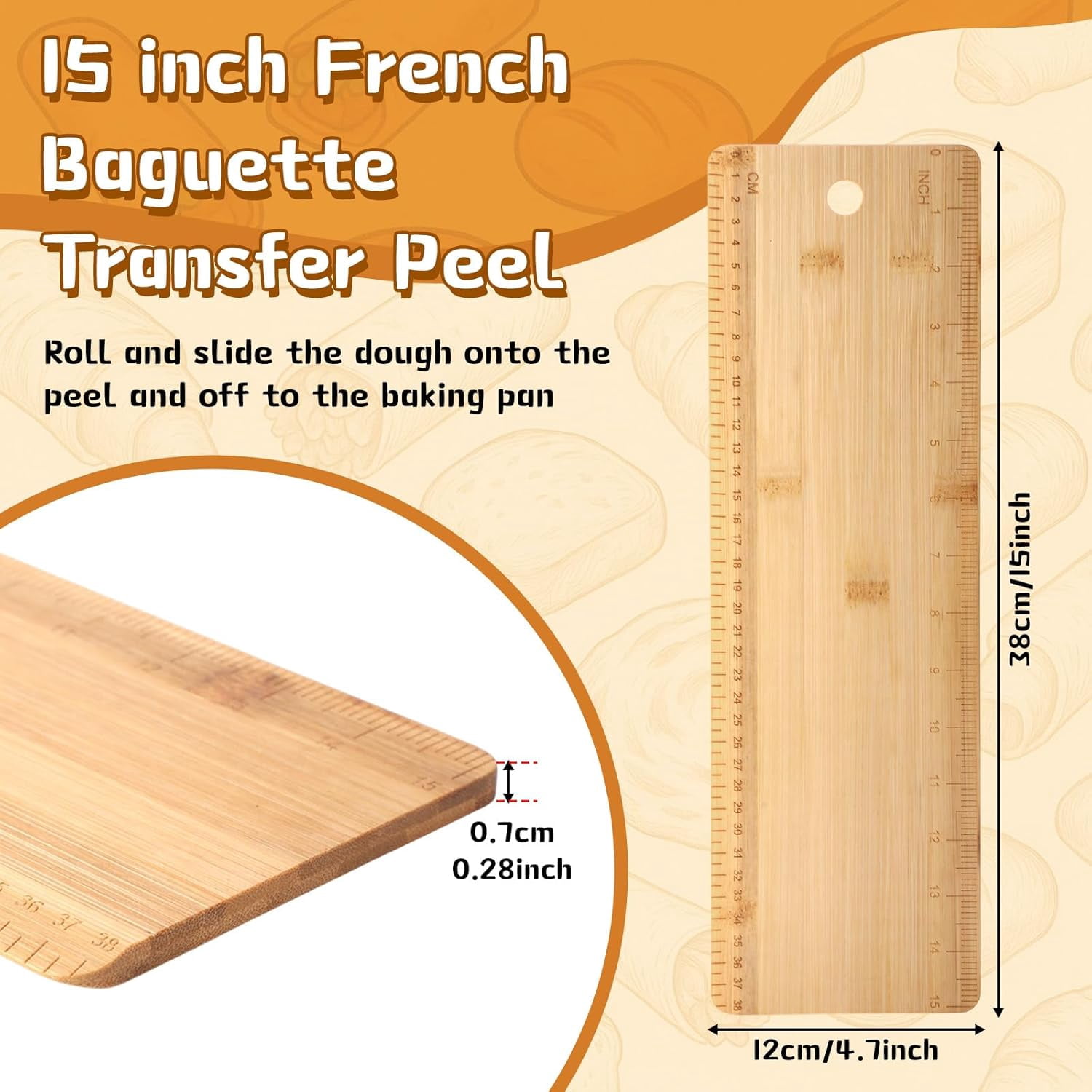 RGHJAR-2 Pcs Baguette Transfer Peel Bamboo Baguette Flipping Board 15 Inch French Bread Transfer Board for Kitchen Cafe Bread Loaves Ciabatta Pastries Baking