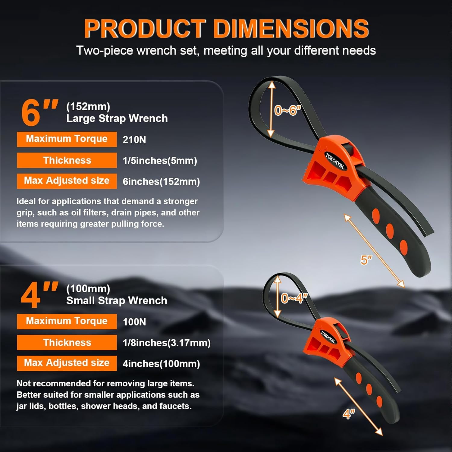 RGHJAR-2-Piece Heavy-Duty Strap Wrench Set Upgrade – Adjustable Oil Filter Wrench, Reinforced Rubber - Jar Opener, Plumbing Tool for Shower Heads, Water Filters, Pipes (4" to 6" Diameter)