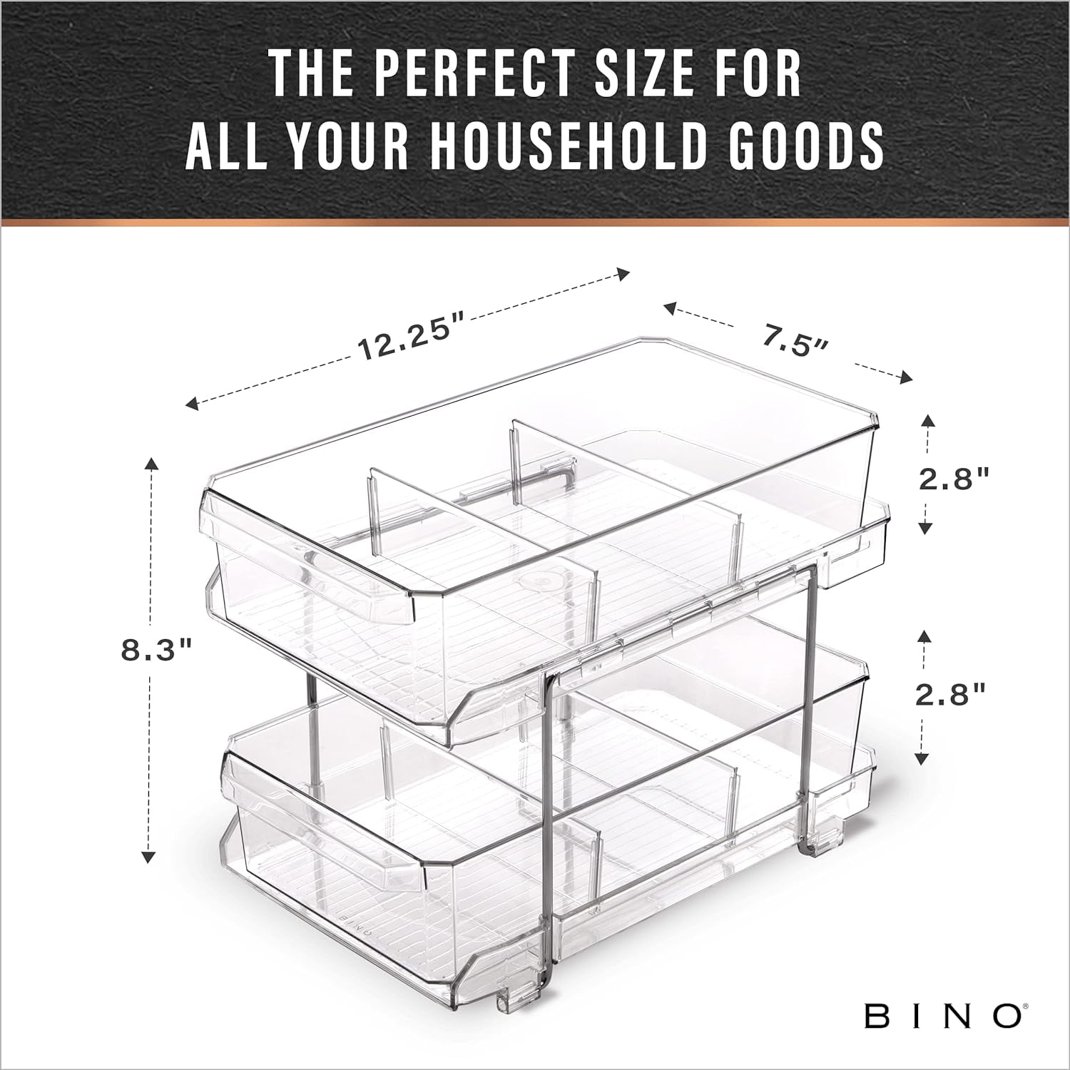 RGHJAR-2 Tier Clear Storage Organizer with Dividers | Slide Out Drawer for Under Sink or Medicine Cabinet | Bathroom Closet, Vanity, Pantry Organizer | Under Cabinet Storage for Bathroom and Kitchen