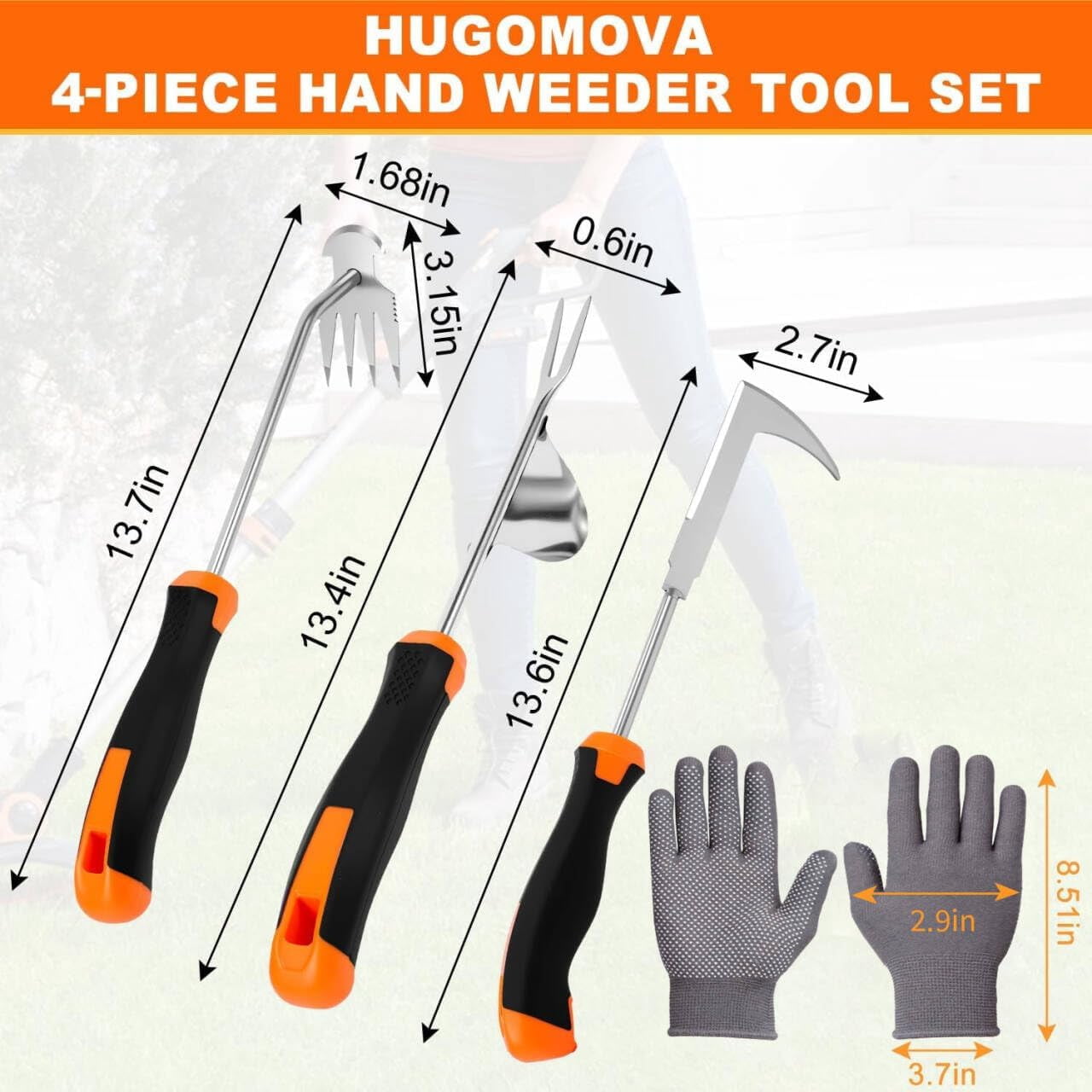 RGHJAR-2026 Weed Puller Tool, 4 Pack New Garden Stainless Steel Weeder Tool Hand Weeder Tool,Multi-Purpose Weed Remover Tool Weeding Tools for Gardening