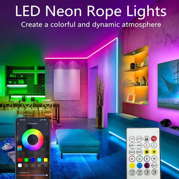 RGHJAR-20Ft Neon Rope Lights,Flexible Led Rope Lights Control with App/Remote,Multiple Modes Rope Lights,IP65 Outdoor Waterproof,Music Sync Light Strip for Bedroom