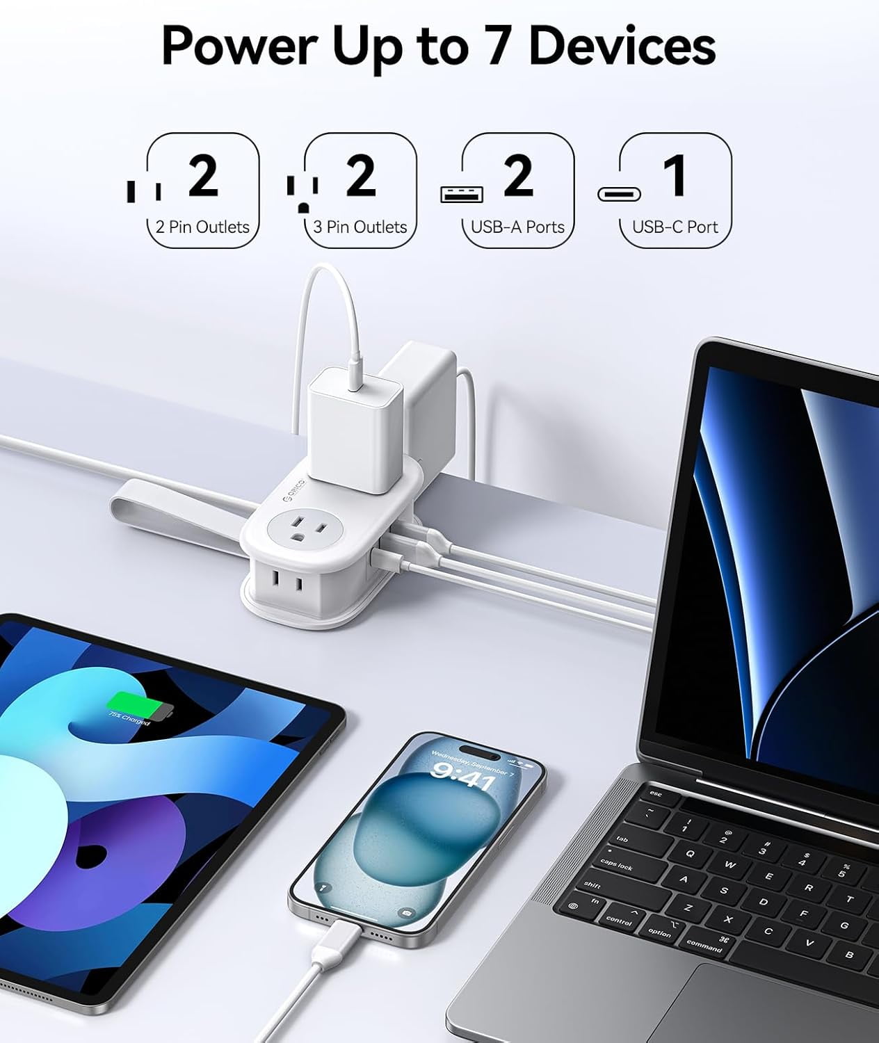 RGHJAR-20W USB-C PD Travel Power Strip, 4 AC Outlets 3 USB Ports (Fast Charging), 4FT Flat Plug Extension Cord, Cruise Approved, Compact for Business Travel/Dorm -AP3
