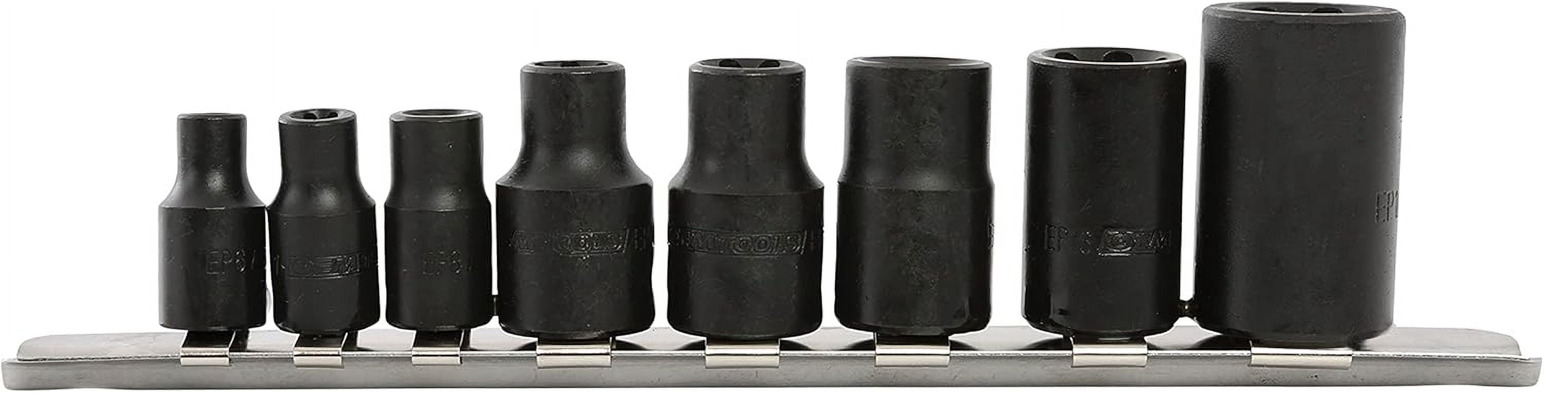 RGHJAR-25455 8 Piece External Impact Star Plus Socket Set, Extractor Set With 3/8 Socket Rail, Bolt Extractor Socket Set, 3/8 Inch Drive