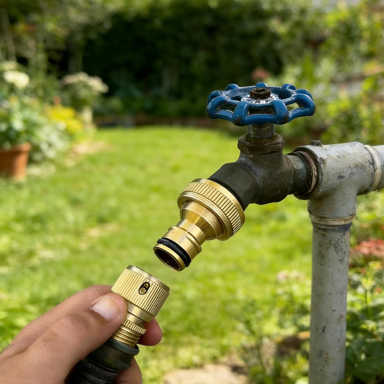 RGHJAR-3/4 Inch GHT Solid Brass Garden Hose Quick Connect Fittings, Water Hose Connectors with Leak-Proof Seal for Outdoor Gardening and Cleaning Use (2, Gold)